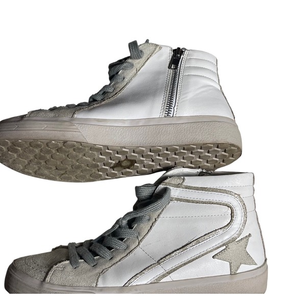 SHU SHOP Roxanne White Leather Suede Star High Top Zip Sneakers Size 7 - Picture 5 of 8